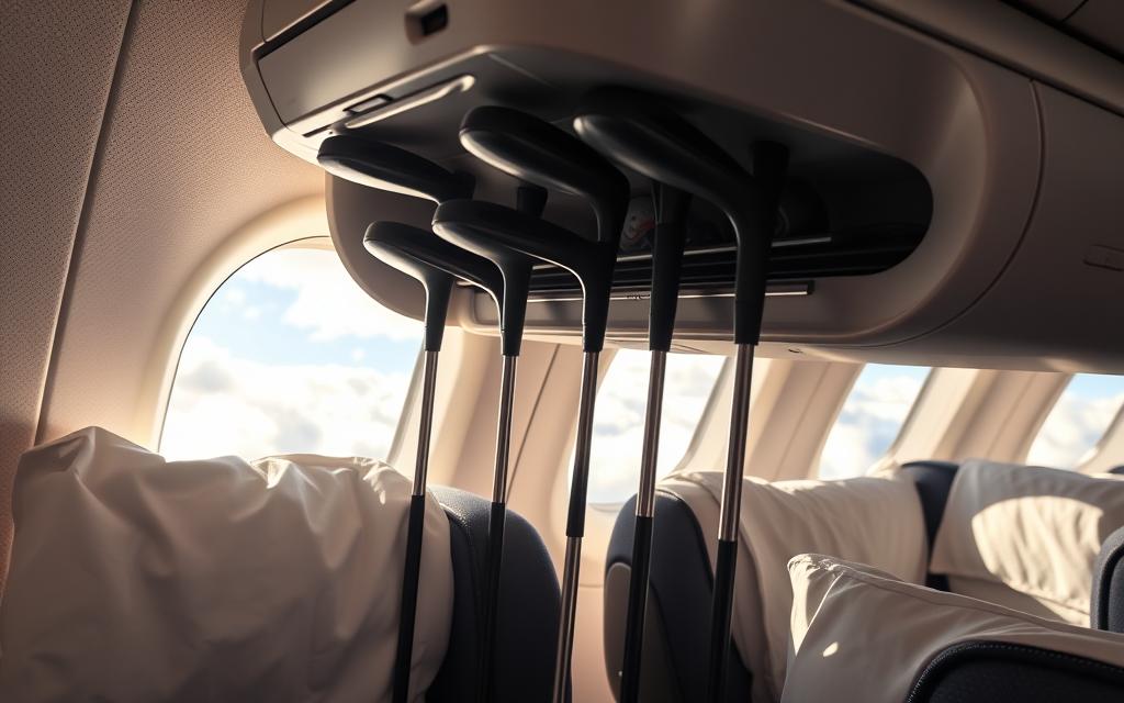 golf clubs on a plane